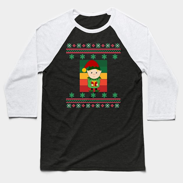 Elf Faux Ugly Christmas Sweater Funny Holiday Design Baseball T-Shirt by Up 4 Tee